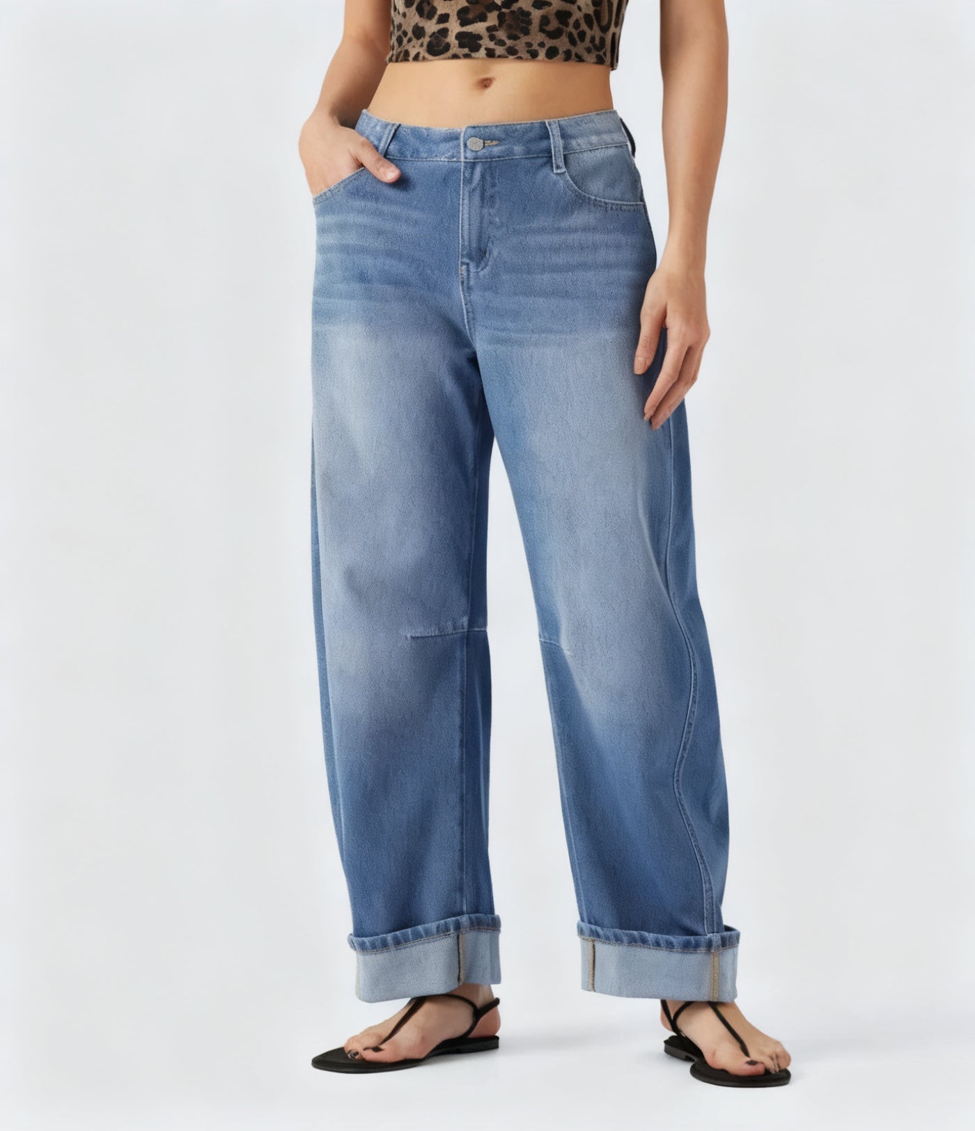 Low-Rise Barrel-Leg Casual Jeans