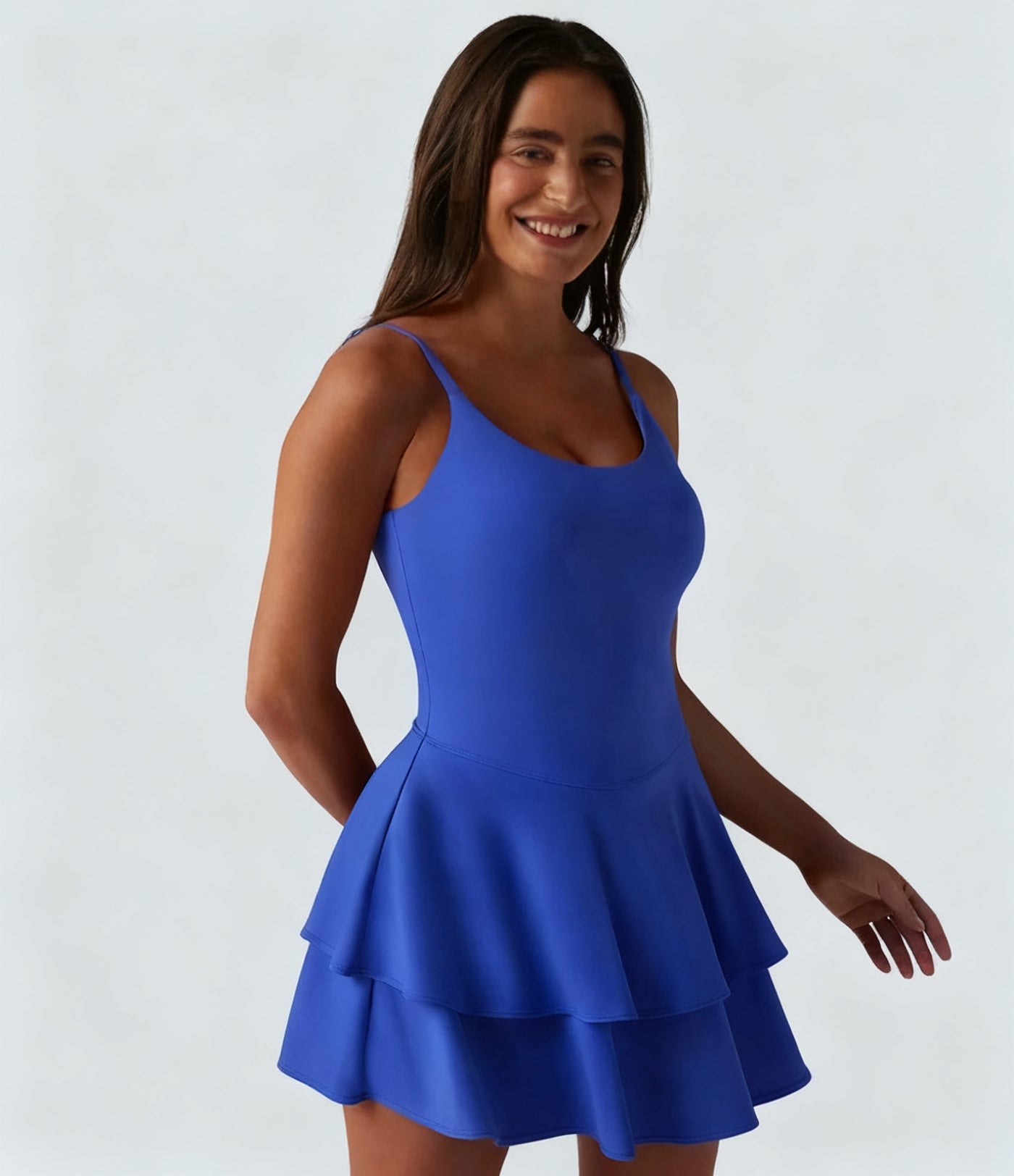 Tiered Built-In Bra Active Mini Dress