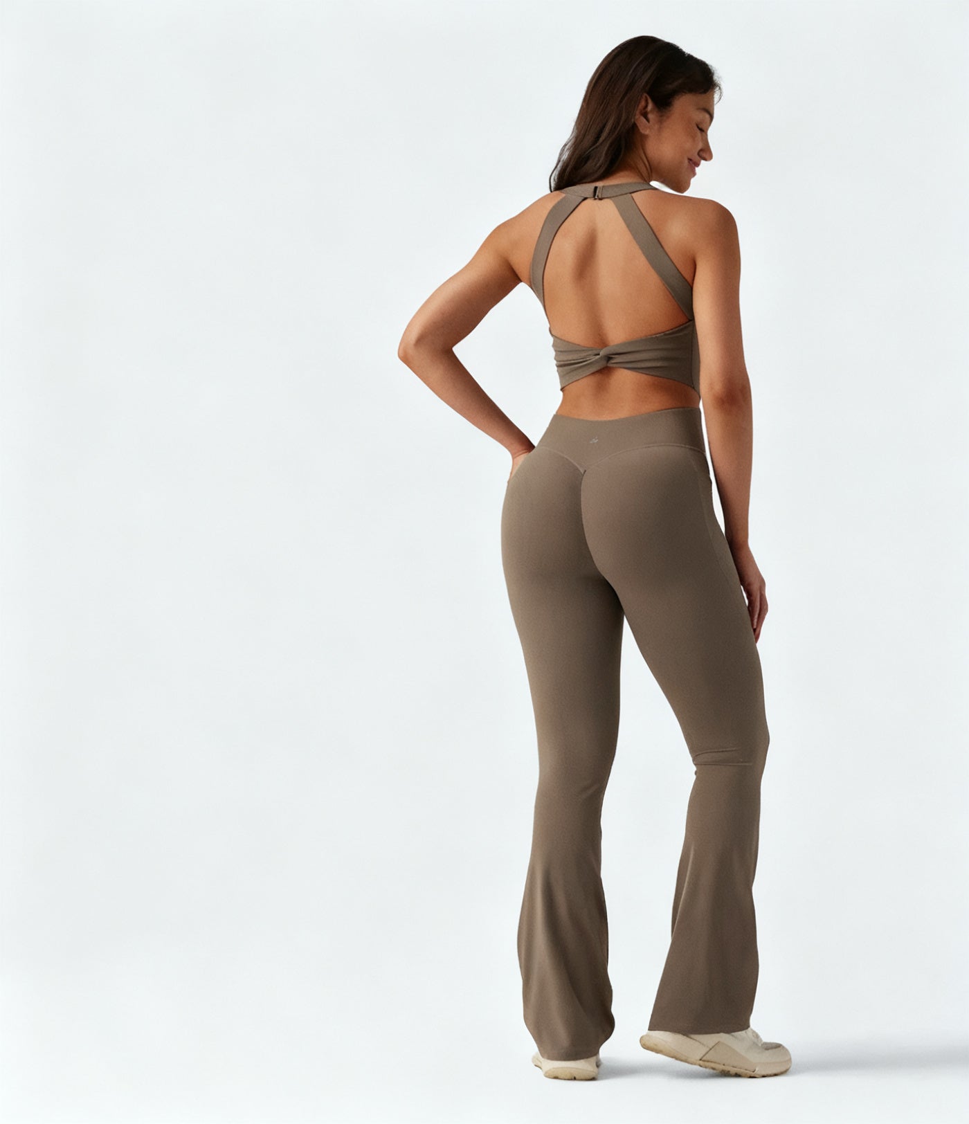 Twisted Backless Bootcut Workout Jumpsuit