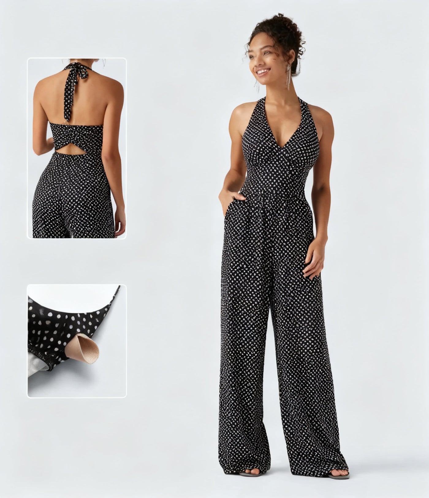 Halter Backless Polka Dot Resort Jumpsuit