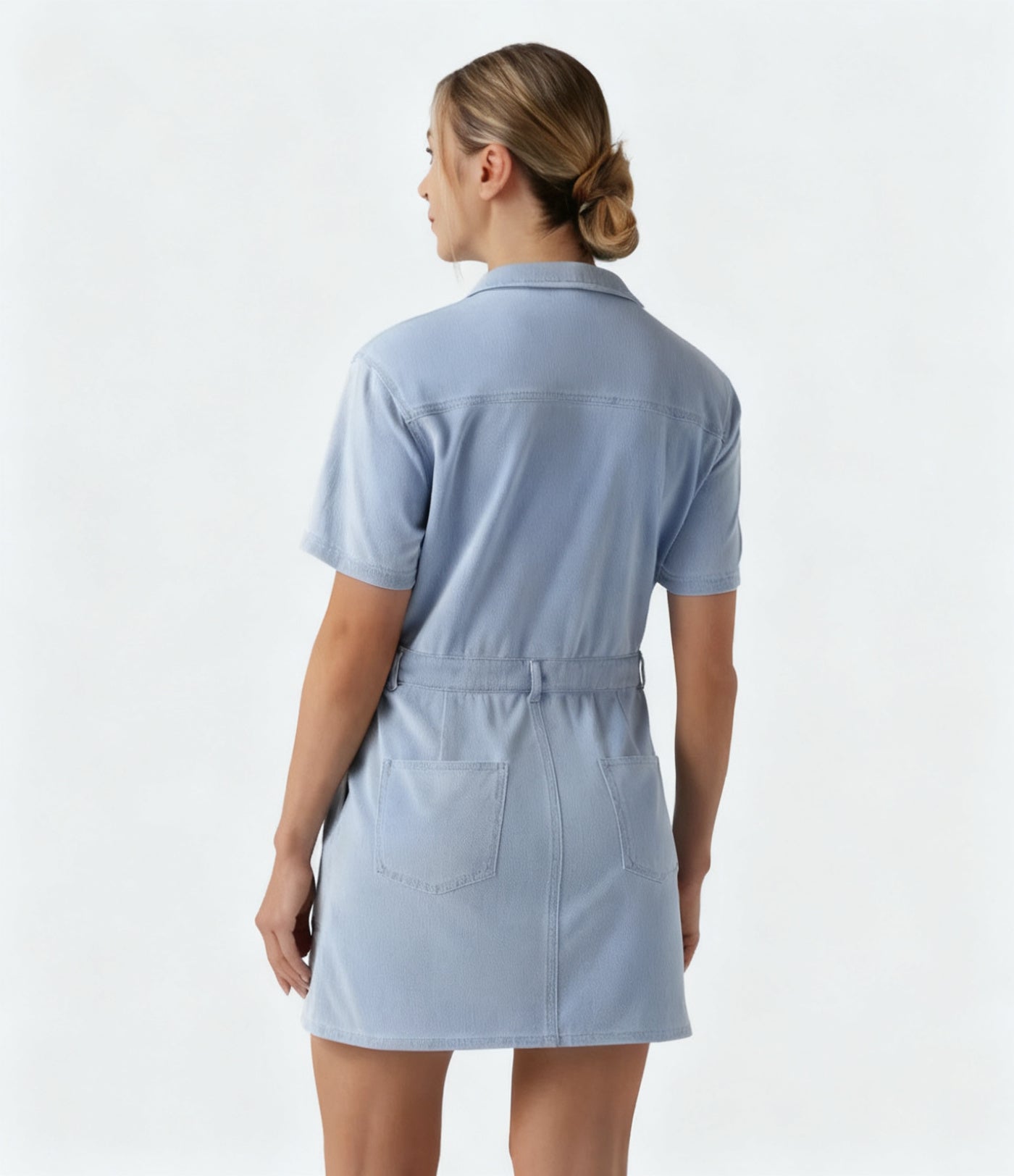 Short-Sleeve Denim Mini Dress