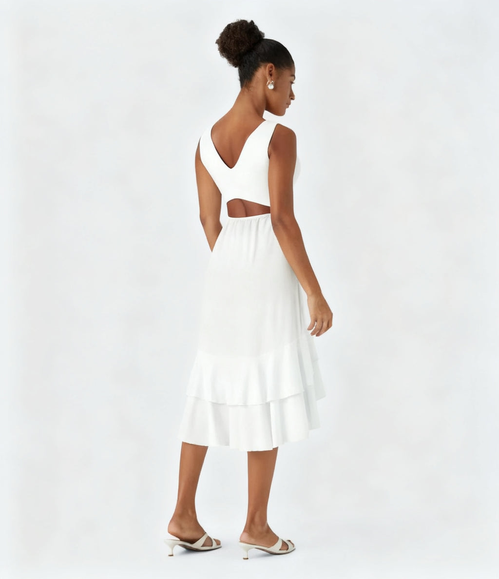Backless Ruffle Flowy Midi Dress