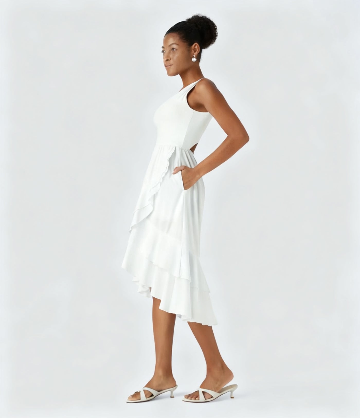 Backless Ruffle Flowy Midi Dress